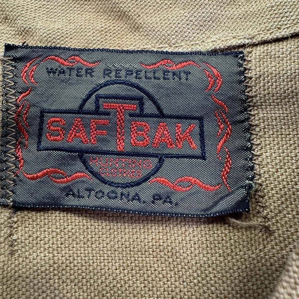 Vtg Saf-T-Bak Vest Mens Small Brown Canvas Hunting Game Pocket Water Repellent
